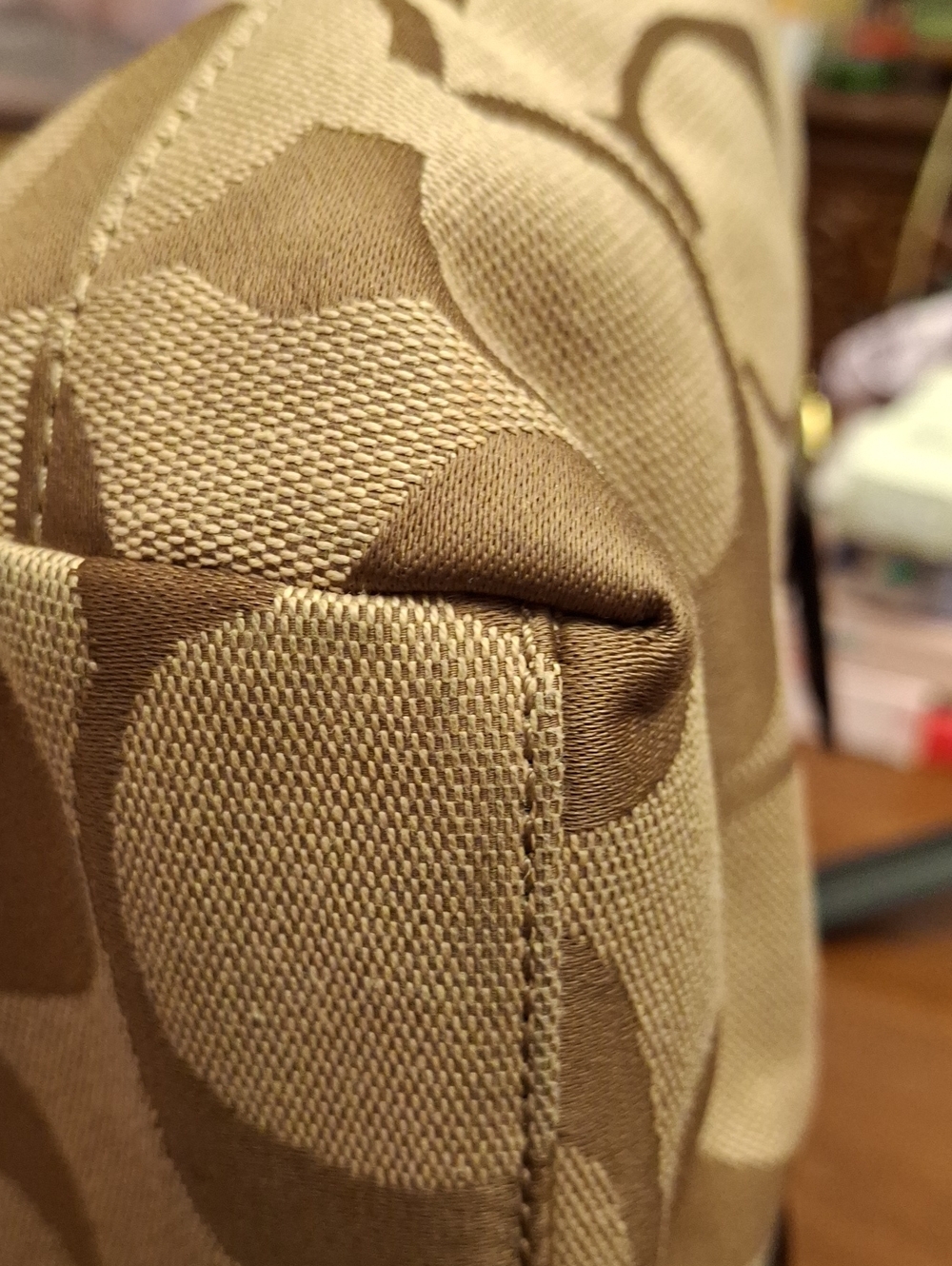 2013 Jan Coach signature-pattern canvas tote dark brown Accents Prelove Like New - Picture 10 of 16